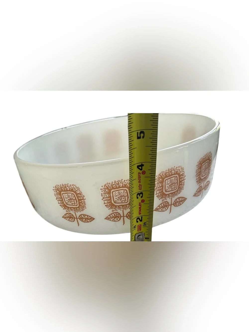Vintage Milk Glass Nesting Bowls Orange Floral Daisy Set Mid Century Kitchen